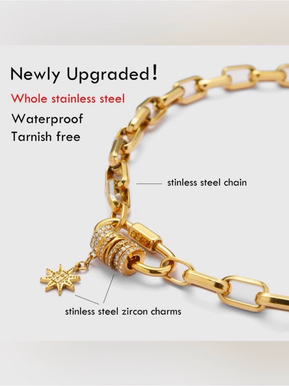 18K Gold Plated Crystal Necklace and Bracelet with Star Charm Waterproof SET - Picture 4 of 4